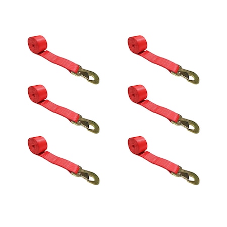 Tie 4 Safe 2" x 10' Wheel Lasso Lift Strap w/ Flat Snap Hook Tow Dolly Red, 6PK TWS21-2510-M3-R-C-6